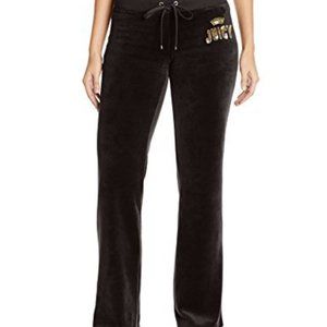 NWT Juicy Couture Pitch Black Velour Bootcut Pants w Snap Pockets - S